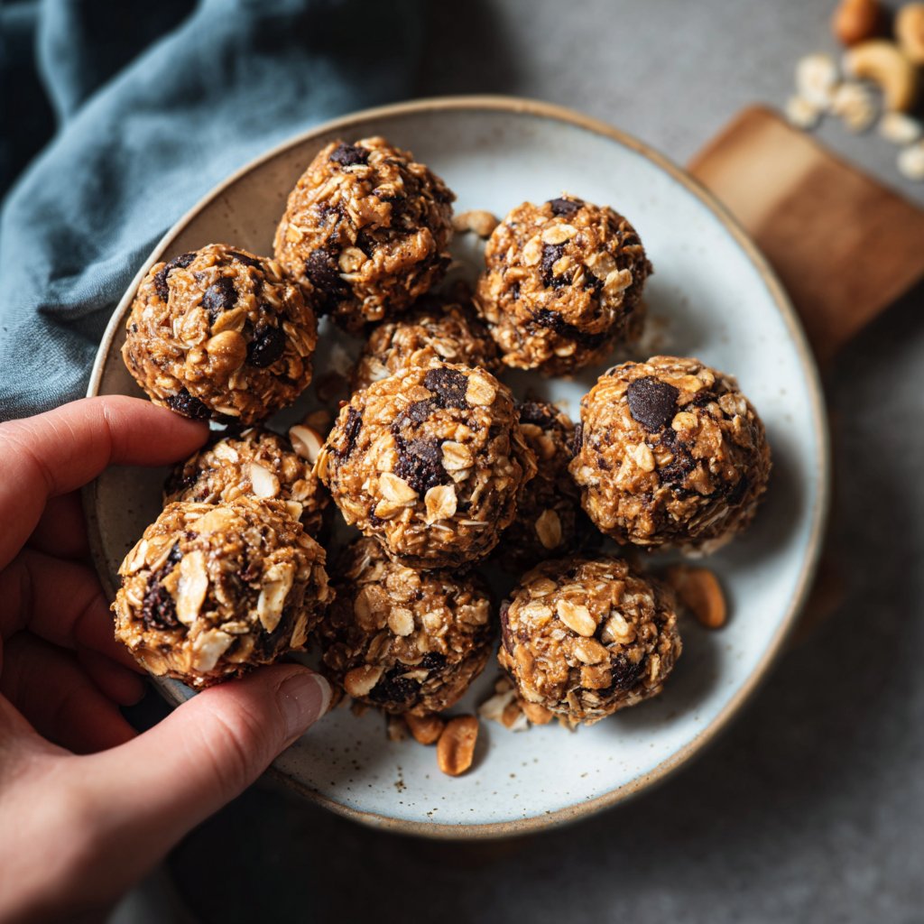 Protein Bällchen mit Erdnussbutter und Hafer
