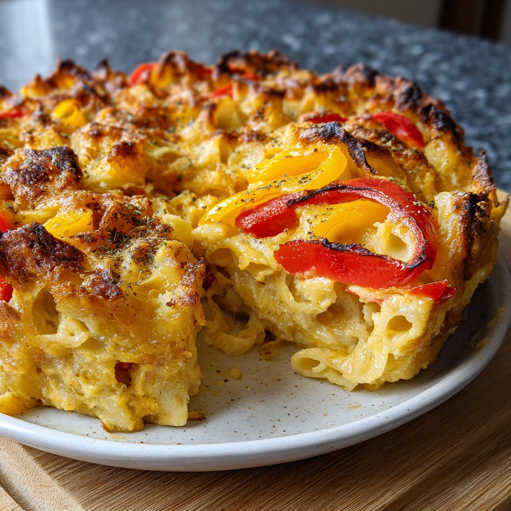 Vegetarischer Nudelauflauf mit Paprika