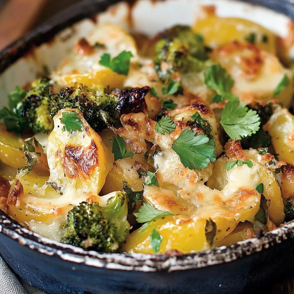 Kartoffel-Rosenkohl-Auflauf mit Speck