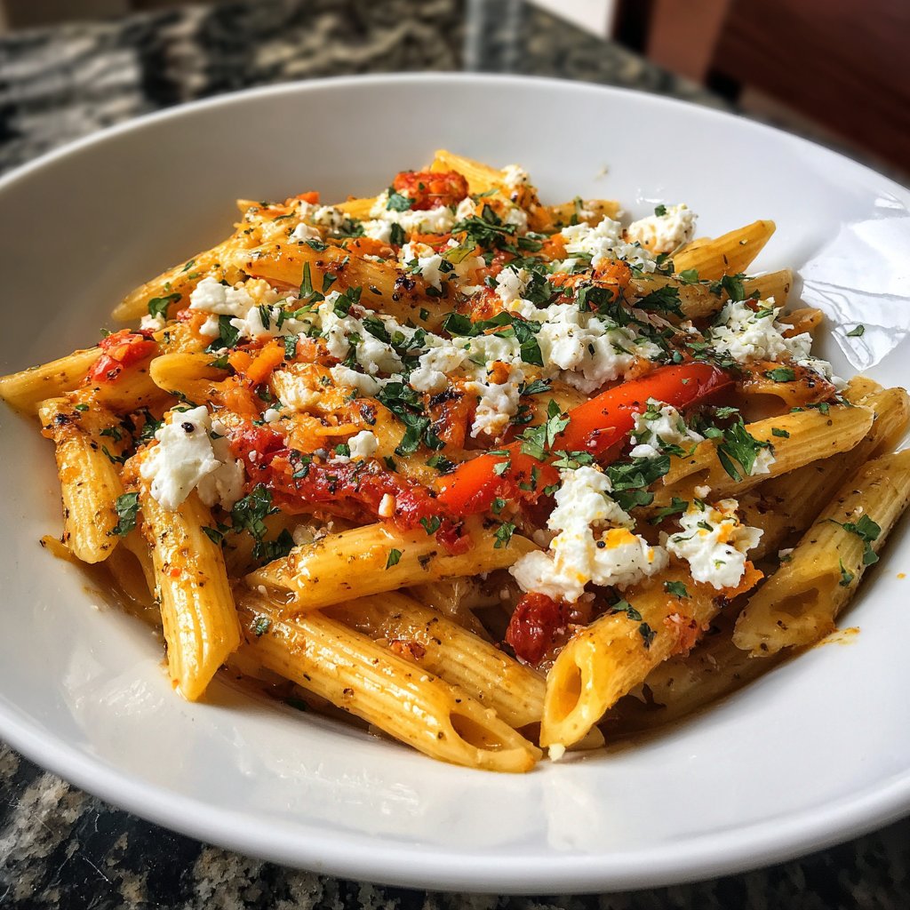 Penne mit Paprika und Feta