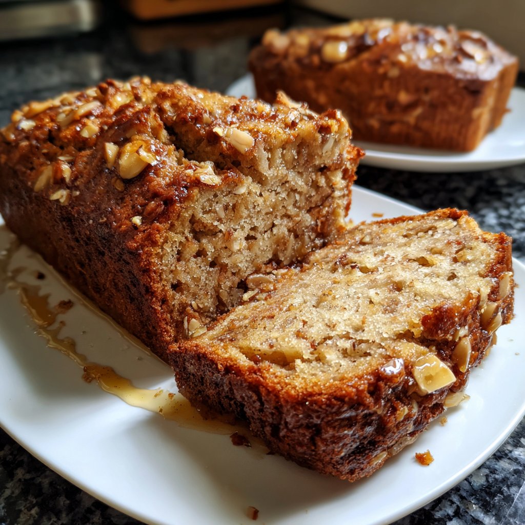 Bananenbrot mit Mandelstückchen und Honig