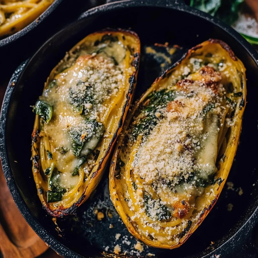 Spaghetti-Kürbis aus dem Ofen mit Spinat-Parmesan-Füllung